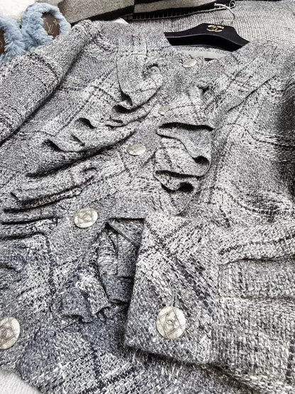 Chanel 19P grey ruffle tweed jacket