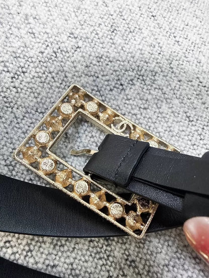 Chanel 22B pearl and rhinestone square leather belt,