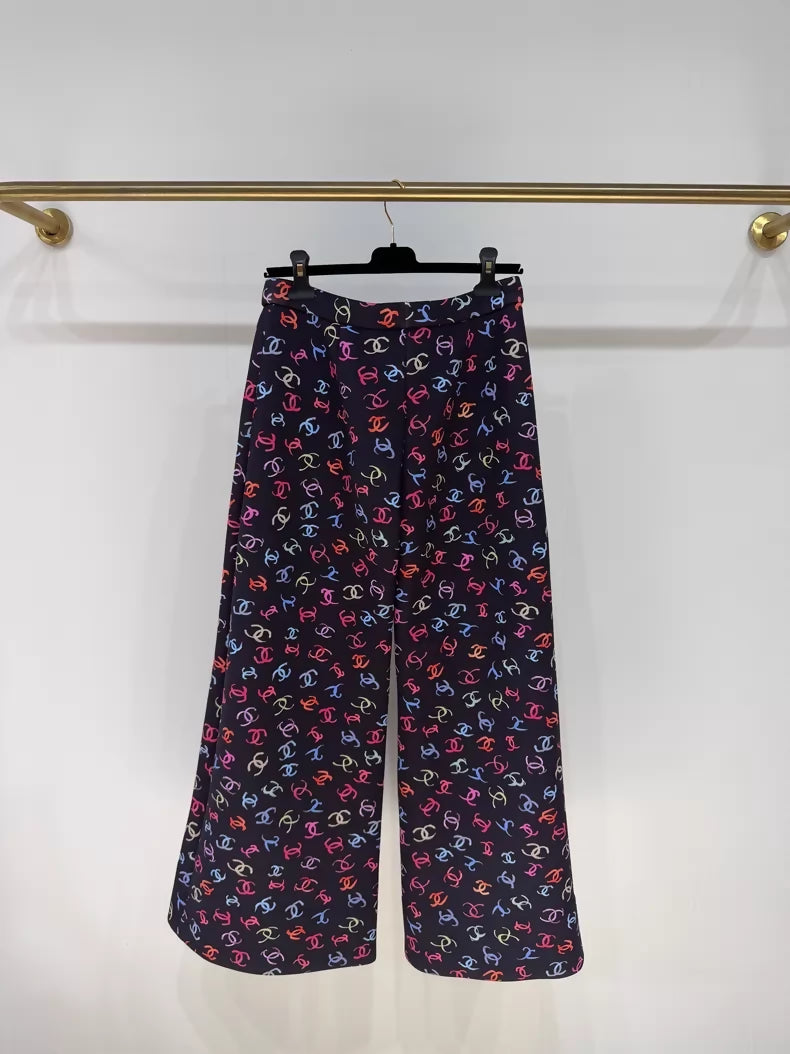 Chanel 24S Colorful CC print Wide-Leg Pants