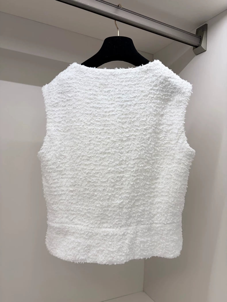 Chanel 22s White Tweed Vest jacket