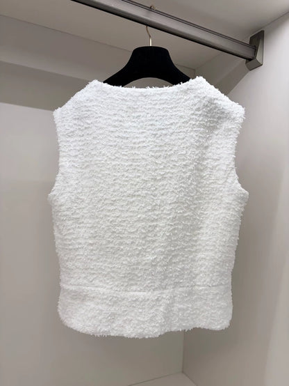 Chanel 22s White Tweed Vest jacket