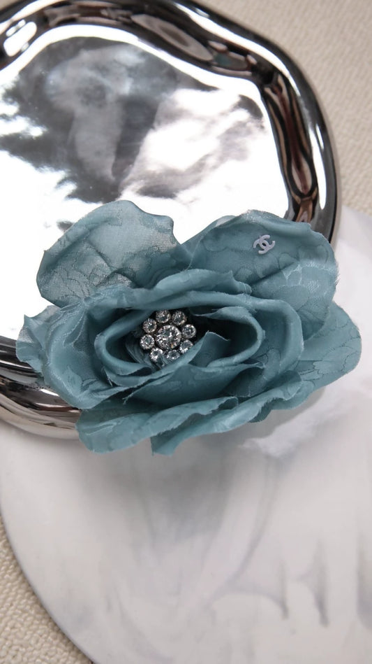 Chanel 25A Blue Camellia Brooch