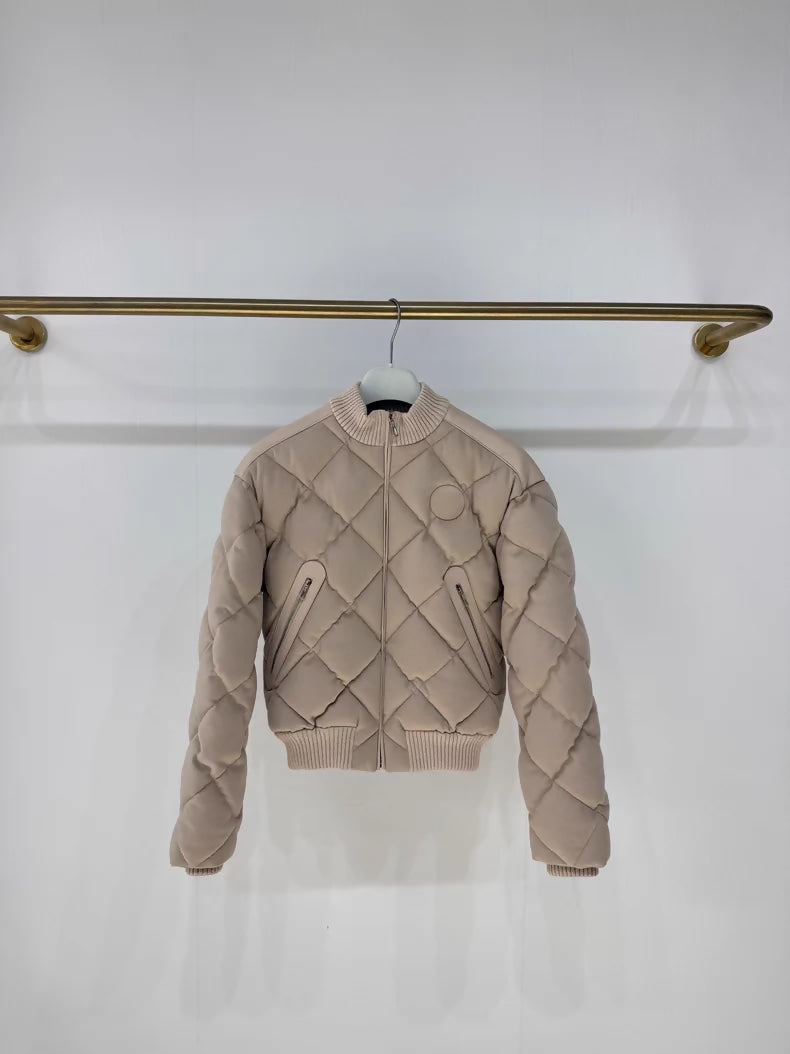 Hermes chai-colored cashmere and leather quilted down jacket,