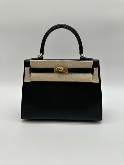 Hermes Kelly 25 Chevre mysore black ghw stamp K