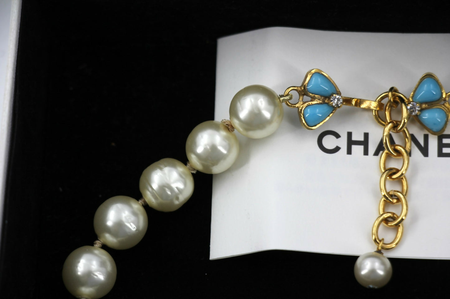 Chanel 97P Blue Gripoix Camellias Pearls Necklace