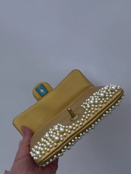 Chanel 2015 Paris–Dubai Gold Metallic Pearly Wallet on Chain