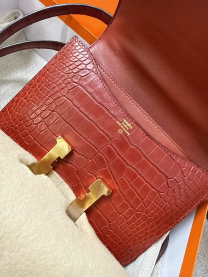 Hermes Constance 19 Ferrari red glossy crocodile