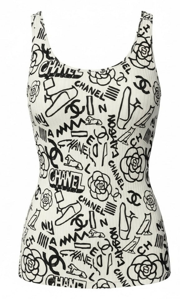 Chanel 19A Paris-New York Egypt Graffiti Tank Top Blouse FR 36