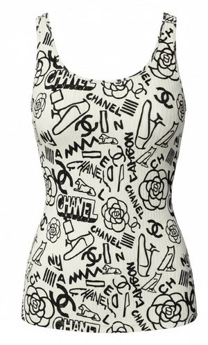 Chanel 19A Paris-New York Egypt Graffiti Tank Top Blouse FR 36
