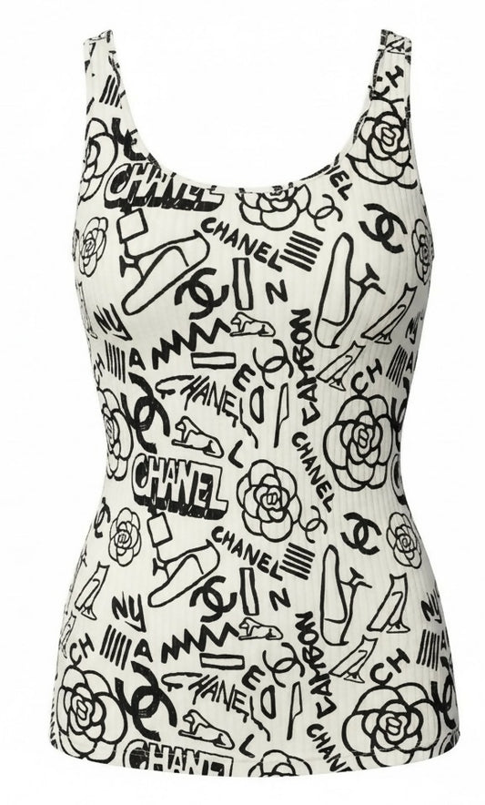 Chanel 19A Paris-New York Egypt Graffiti Tank Top Blouse FR 36
