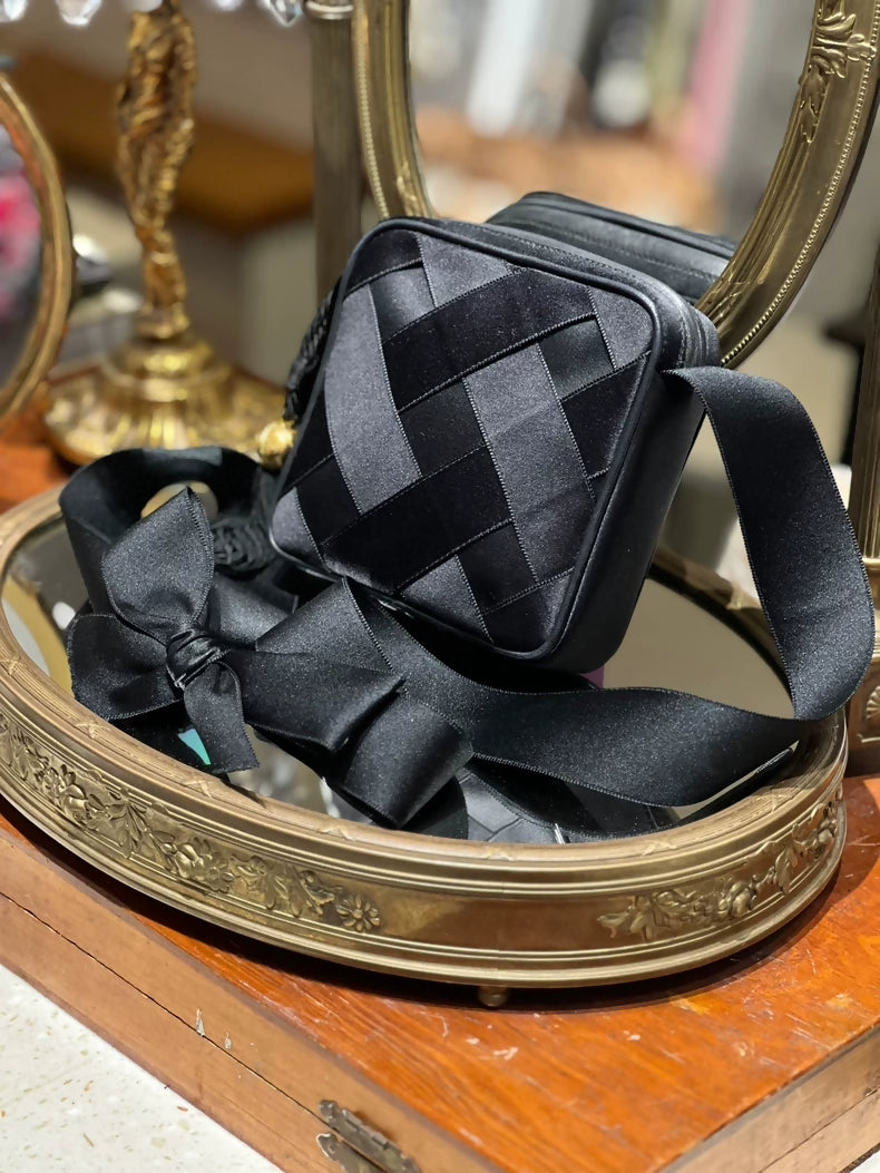 Chanel satin black woven crossbody bag