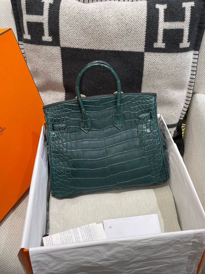 Hermes Birkin 25 6O Green Matte alligator leather gold hardware
