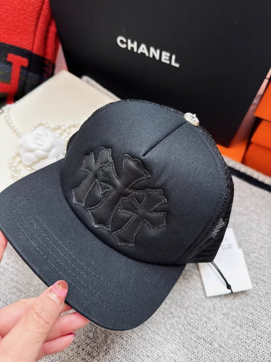 Chrome Hearts new cross-patterned leather baseball cap with phantom cross mesh