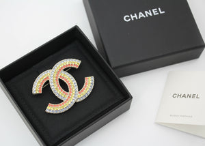 Chanel A23C Rhinestone Rainbow-Tone CC Brooch