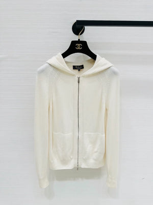 Loro Piana ecru classic knitted hooded cashmere cardigan