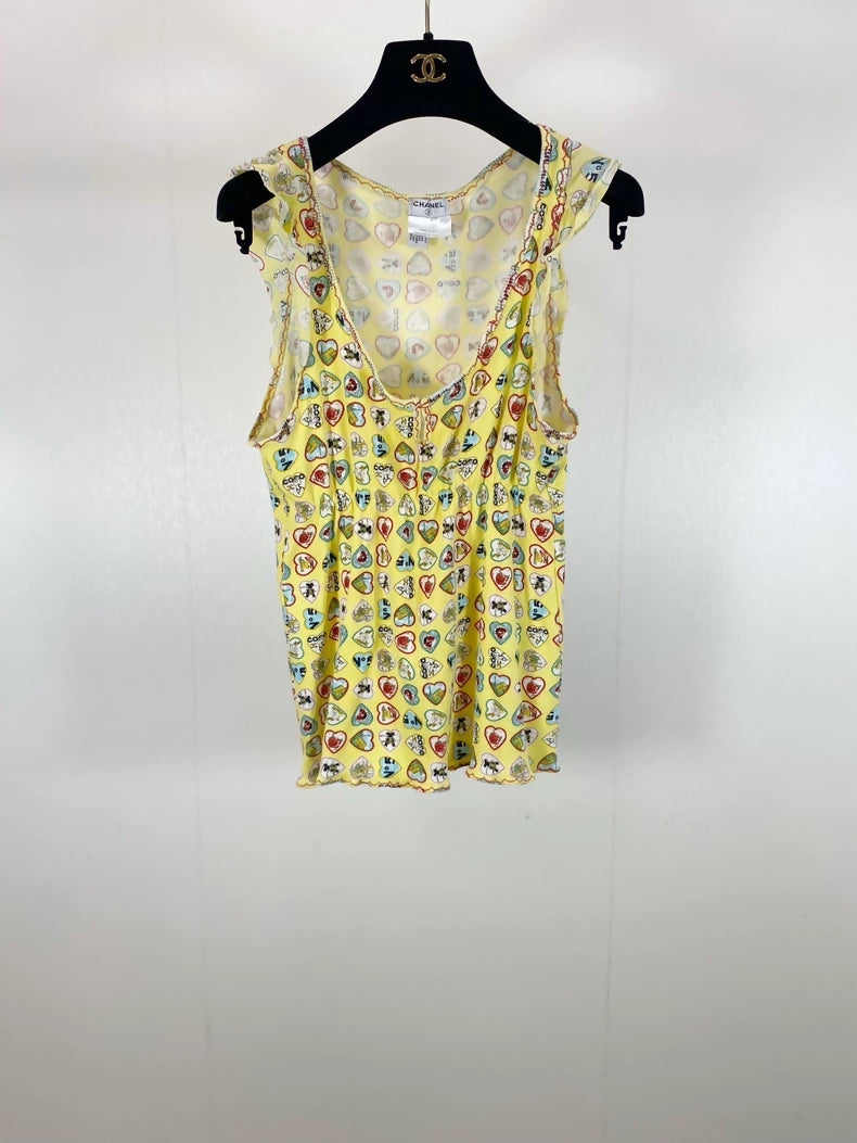 Chanel 06P yellow top with ruffled trim