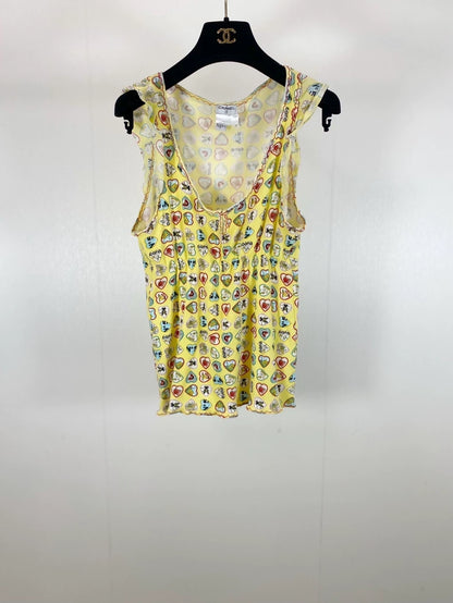 Chanel 06P yellow top with ruffled trim
