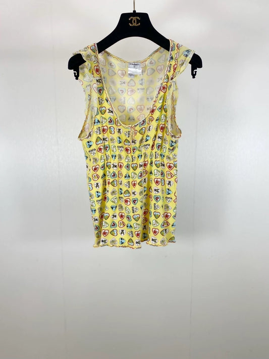 Chanel 06P yellow top with ruffled trim