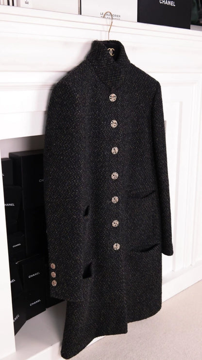 Chanel 2018 Black Green Tweed long Jacket