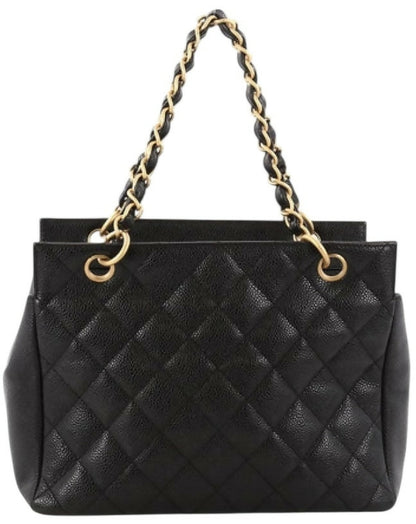 Chanel PPT Black Quilted Caviar Leather Petite Timeless Shopping Tote Bag GHW