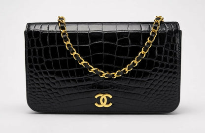ULTRA RARE Vintage 1984 Chanel Black Crocodile Flap Bag 24K Gold Hardware