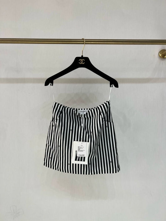 Chanel 24M black and white striped all-logo rhinestone midi skirt