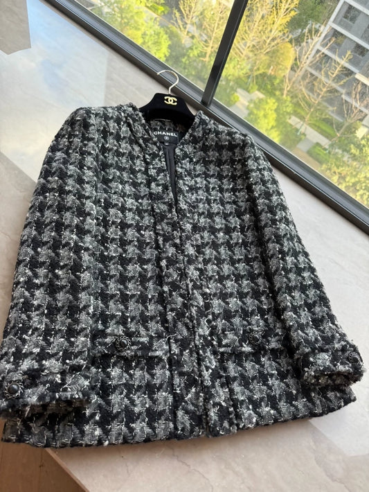Chanel houndstooth grey coat