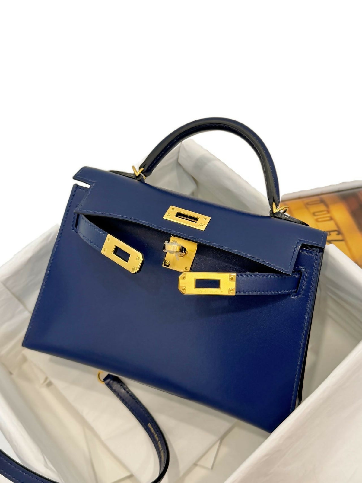 Hermès Mini Kelly II Bleu Saphir / Vert Émeraude Box Calf Leather with Gold Hardware U Stamp