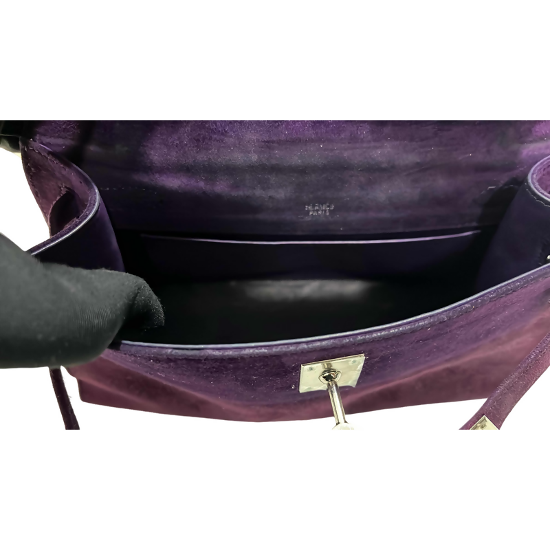 Hermes vintage Kelly pochette suede in purple stamp square H