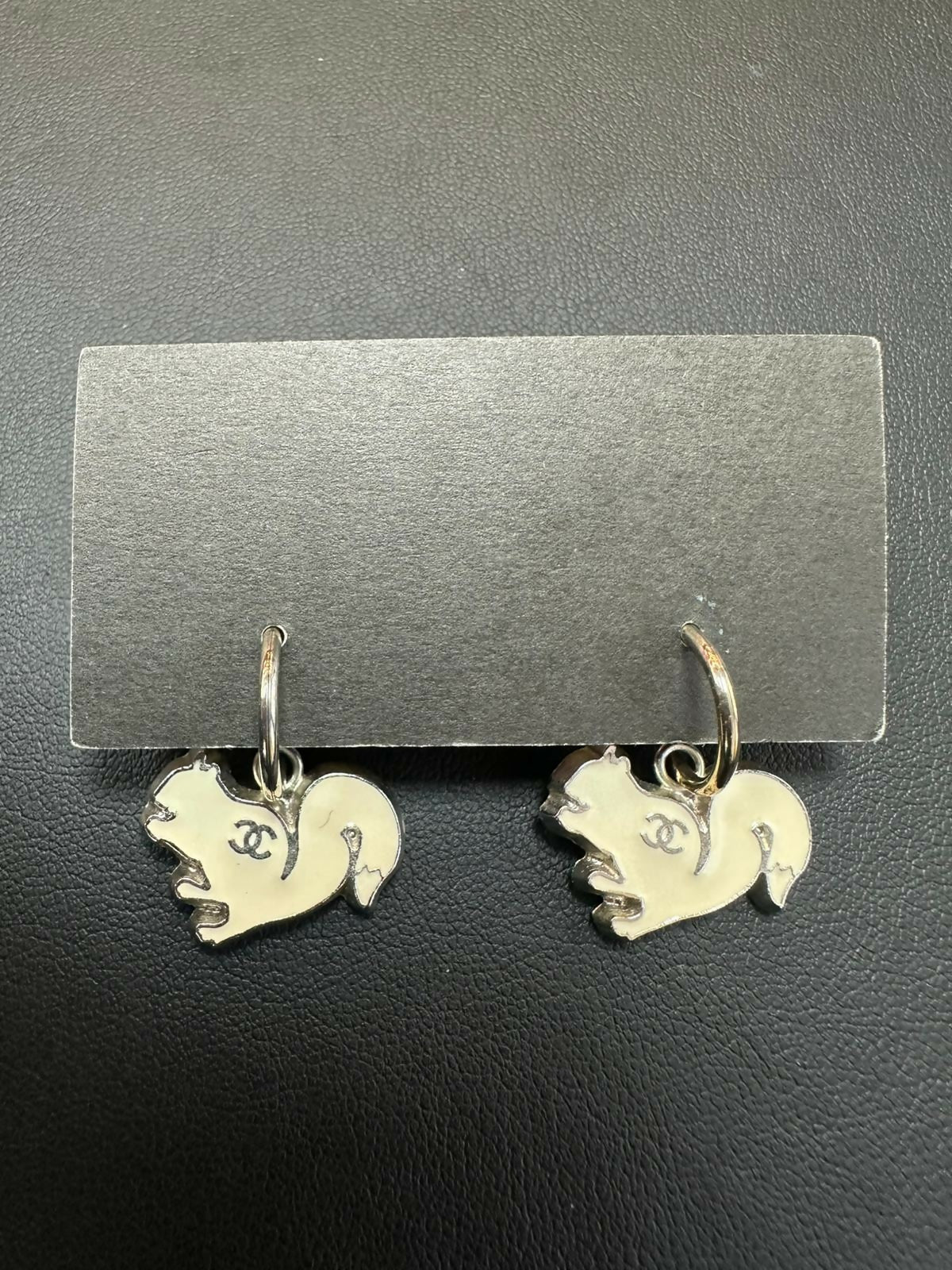 Chanel Vintage 03P & 05A Enamel White Squirrel Hoop Earrings