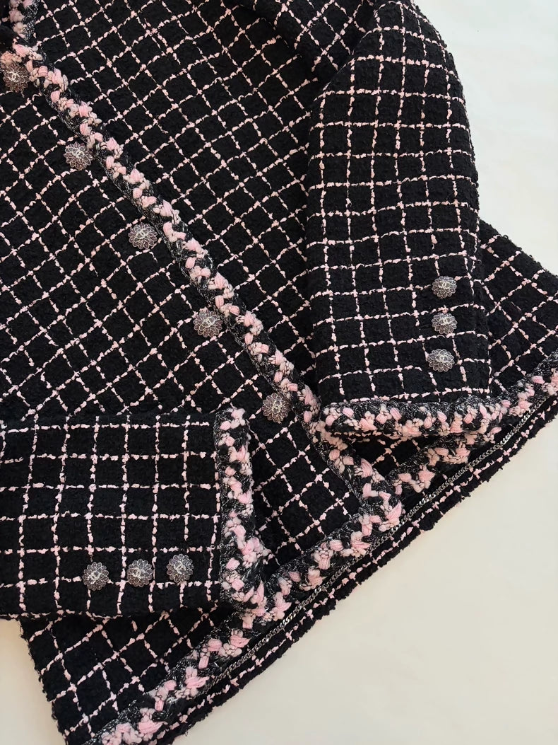 Chanel 23K Black and Pink Check tweed Jacket