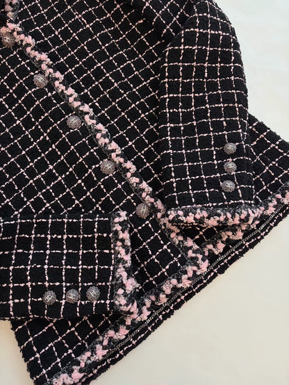 Chanel 23K Black and Pink Check tweed Jacket
