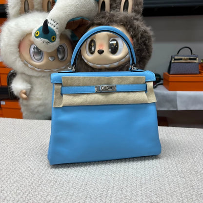 Hermes Kelly 25 7N Blue Swift Leather with palladium hardware