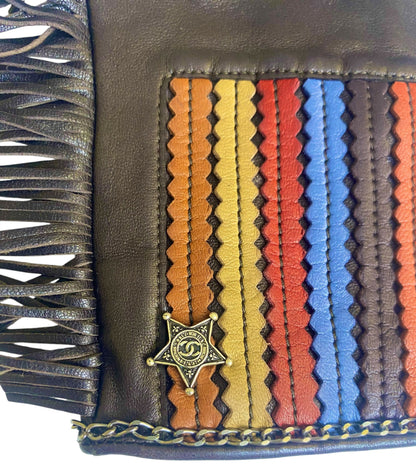 Rare Chanel 14A Paris Dallas Dark Brown Multicolor Gloves 8