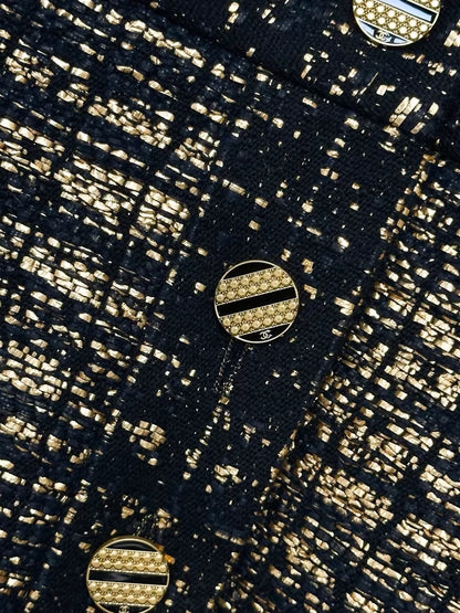 Chanel 19A black and gold tweed jacket