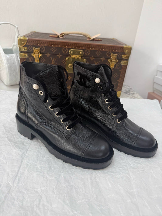 Chanel classic pearl boots