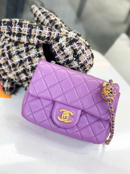 Chanel 22s purple gold ball mini square bag,