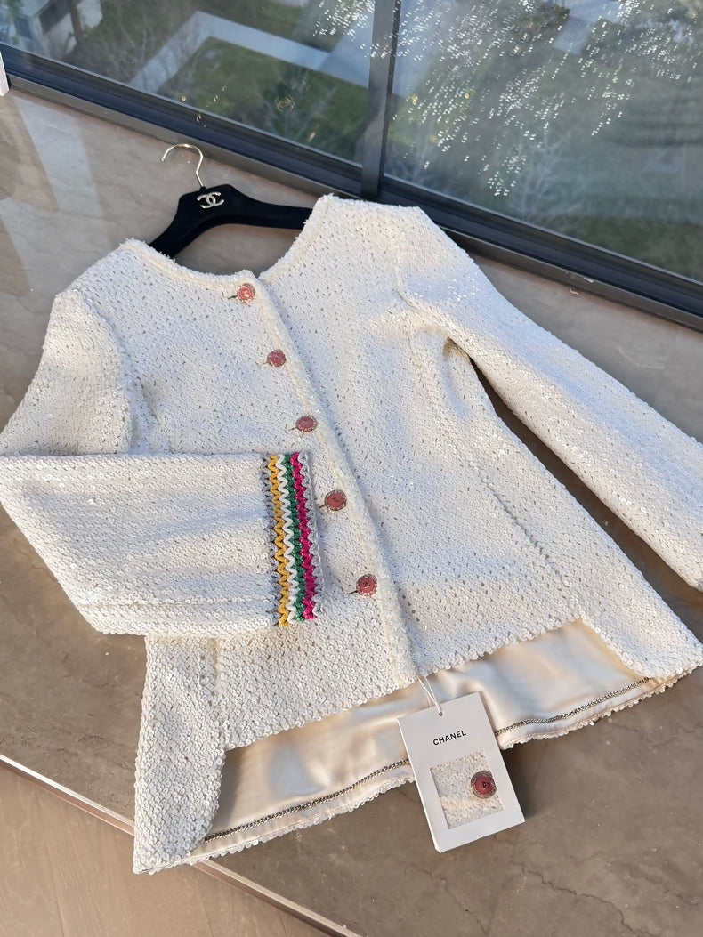 Chanel 22S White tweed Sequined Backless Jacket