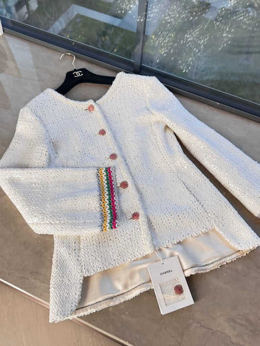Chanel 22S White tweed Sequined Backless Jacket