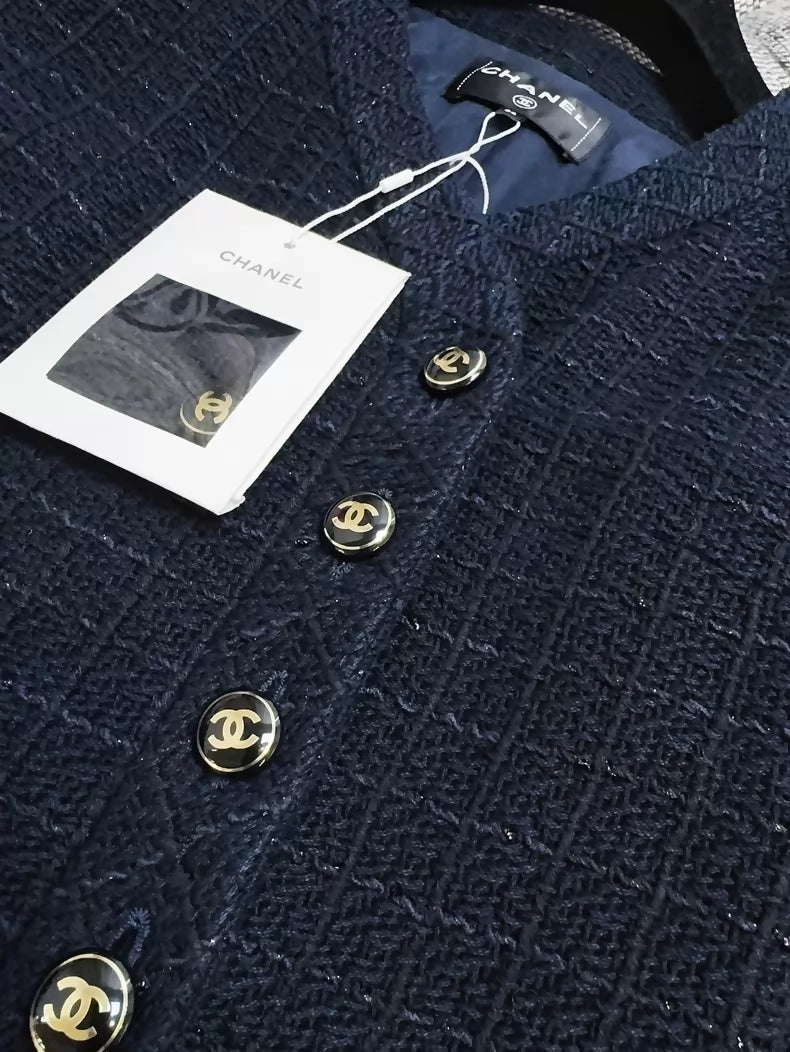 Chanel 23P navy blue and black tweed jacket