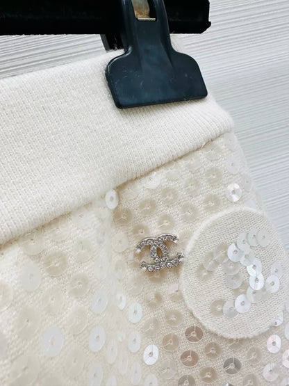 Chanel 23S ecru sequined double C logo pants
