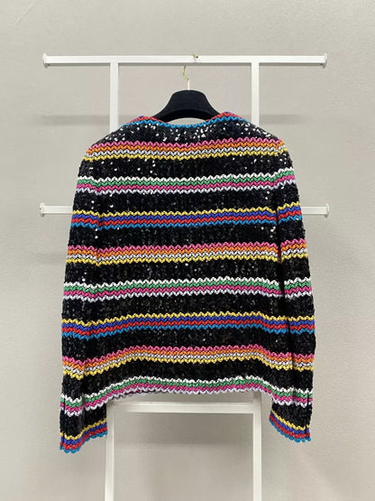 Chanel 22S colorful striped woven sequined jacket