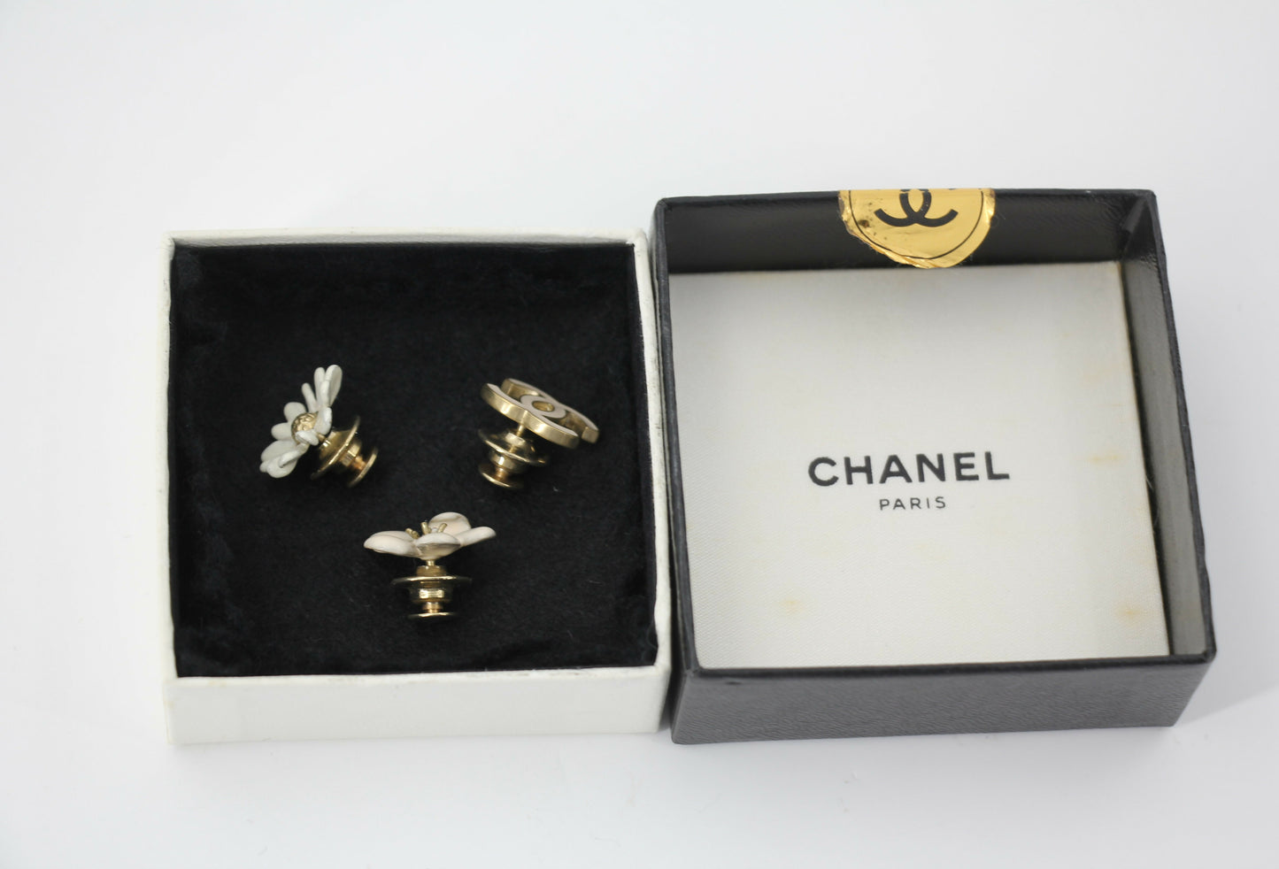 Chanel Vintage 10P Enamel Pink Camellia & Chrysanthemum & Pink CC Three-Piece Brooch