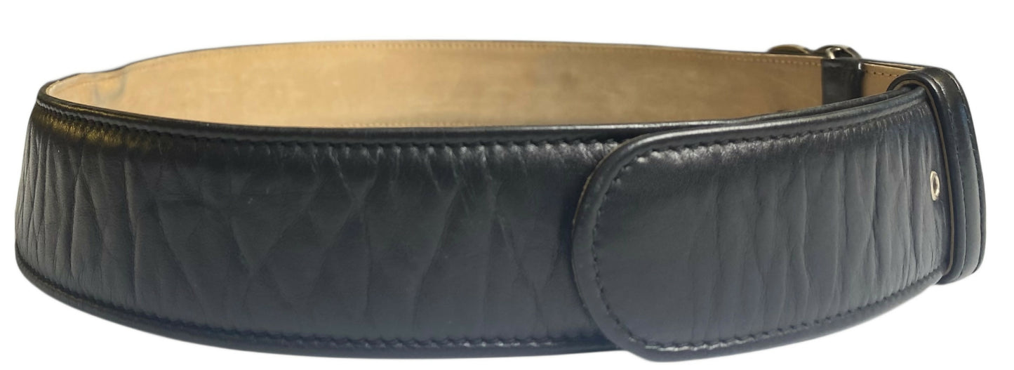 Chanel 12P Lucky Charms Black Distressed Glazed Calfskin Leather Belt Size 85/34