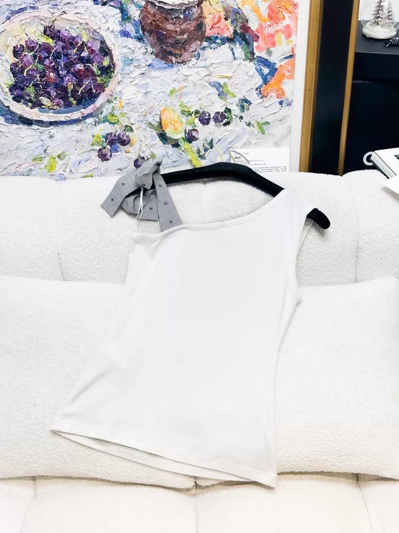 Chanel 23S bow-tie off-shoulder double C camisole top