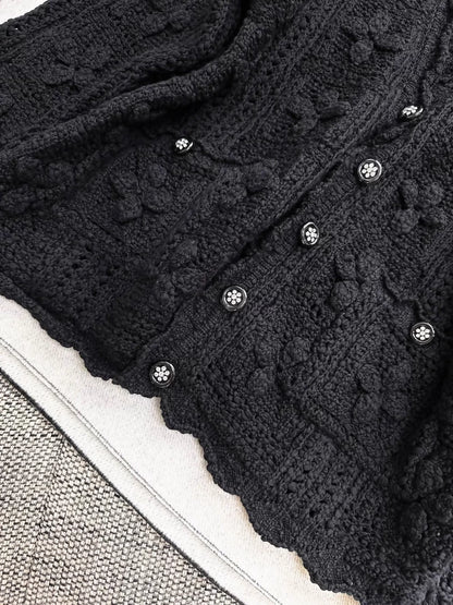 Chanel 25C Black Crochet Knit Cardigan