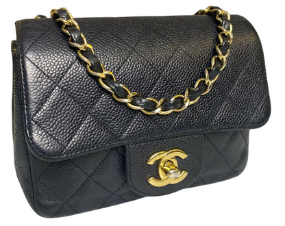 Chanel Black Caviar Mini Square Classic Timeless Flap Bag GHW Gold Hardware