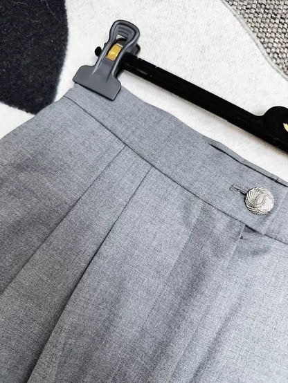 Chanel 22c grey oversized pleated suit trousers,
