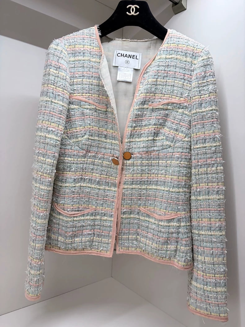 Chanel 05P Pink Green tweed Jacket