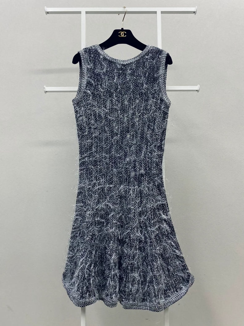 Chanel 19P Egyptian Tweed Silver Thread Thread Tassel Dress